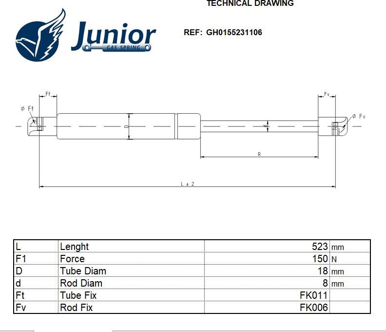 JUNIOR GH0155231106 - Gāzes atspere, Aizmugurējais stikls autodraugiem.lv