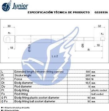 JUNIOR GS28936 - Gāzes atspere, Motora pārsegs autodraugiem.lv