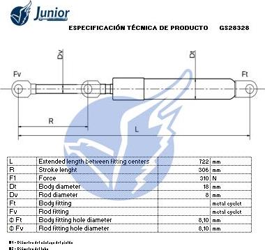 JUNIOR GS28328 - Gāzes atspere, Motora pārsegs autodraugiem.lv