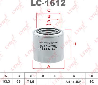 LYNXauto LC-1612 - Eļļas filtrs autodraugiem.lv
