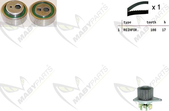 Mabyparts OBKWP0095 - Ūdenssūknis + Zobsiksnas komplekts autodraugiem.lv