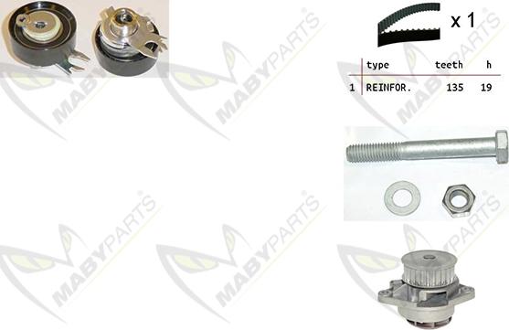 Mabyparts OBKWP0144 - Ūdenssūknis + Zobsiksnas komplekts autodraugiem.lv