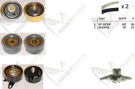 Mabyparts OBKWP0168 - Ūdenssūknis + Zobsiksnas komplekts autodraugiem.lv