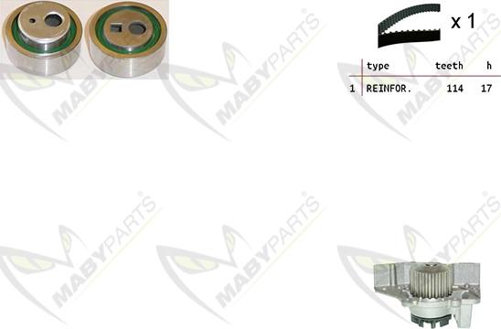 Mabyparts OBKWP0115 - Ūdenssūknis + Zobsiksnas komplekts autodraugiem.lv