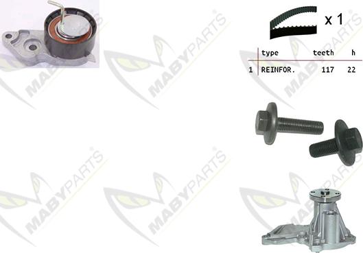 Mabyparts OBKWP0111 - Ūdenssūknis + Zobsiksnas komplekts autodraugiem.lv