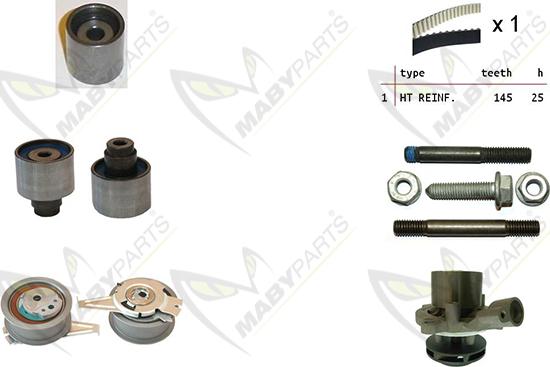 Mabyparts OBKWP0135 - Ūdenssūknis + Zobsiksnas komplekts autodraugiem.lv