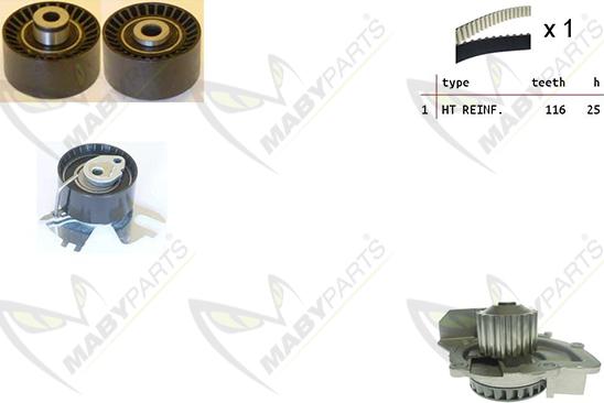 Mabyparts OBKWP0132 - Ūdenssūknis + Zobsiksnas komplekts autodraugiem.lv