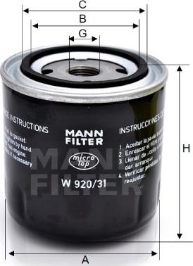 Mann-Filter W 920/31 - Eļļas filtrs autodraugiem.lv