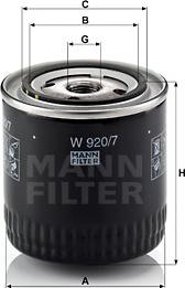 Mann-Filter W 920/7 y - Eļļas filtrs autodraugiem.lv