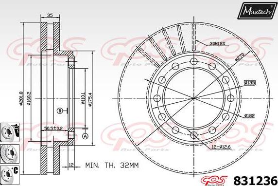 Maxtech 72957009 - Virzulis, Bremžu suports autodraugiem.lv