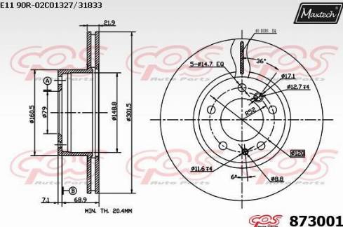 Maxtech 873001.0000 - Bremžu diski autodraugiem.lv