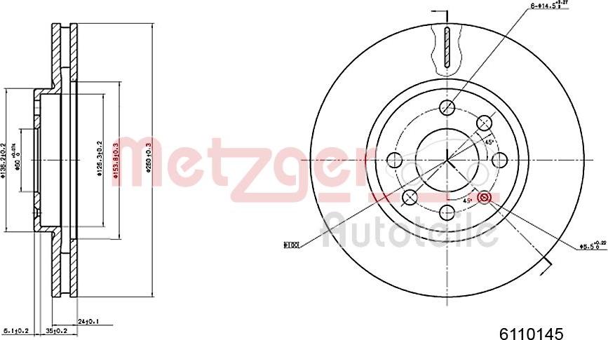 Metzger 6110145 - Bremžu diski autodraugiem.lv