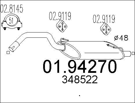 MTS 01.94270 - Izplūdes gāzu trokšņa slāpētājs (pēdējais) autodraugiem.lv