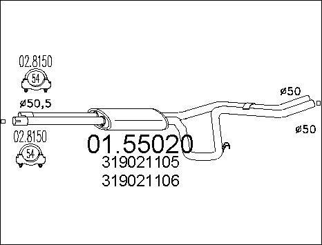 MTS 01.55020 - Vidējais izpl. gāzu trokšņa slāpētājs autodraugiem.lv