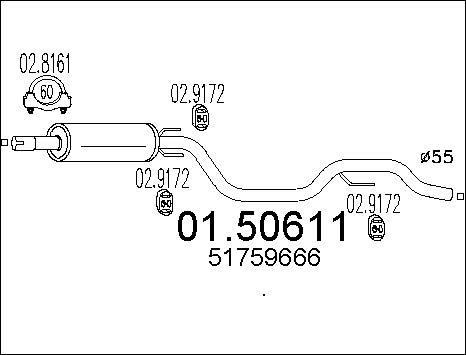 MTS 01.50611 - Vidējais izpl. gāzu trokšņa slāpētājs autodraugiem.lv