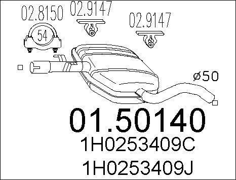 MTS 01.50140 - Vidējais izpl. gāzu trokšņa slāpētājs autodraugiem.lv