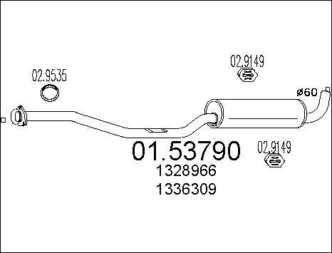 MTS 01.53790 - Vidējais izpl. gāzu trokšņa slāpētājs autodraugiem.lv