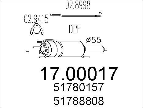 MTS 17.00017 - Nosēdumu / Daļiņu filtrs, Izplūdes gāzu sistēma autodraugiem.lv