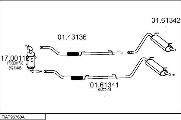 MTS FIAT95760A001498 - Izplūdes gāzu sistēma autodraugiem.lv