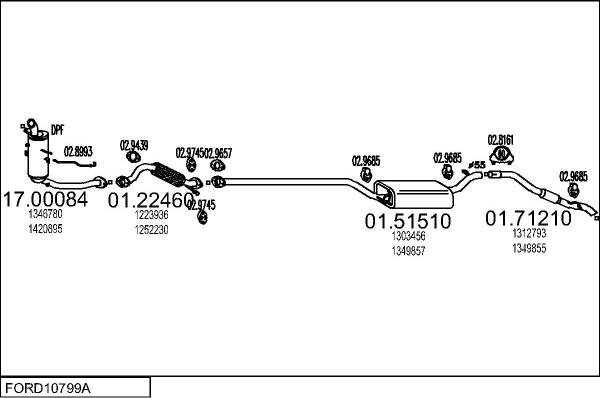MTS FORD10799A018501 - Izplūdes gāzu sistēma autodraugiem.lv