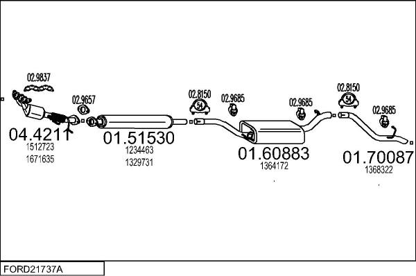 MTS FORD21737A033343 - Izplūdes gāzu sistēma autodraugiem.lv