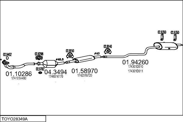 MTS TOYO28349A008334 - Izplūdes gāzu sistēma autodraugiem.lv