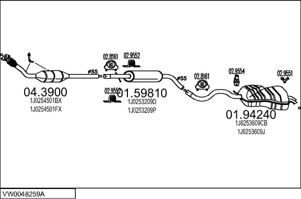 MTS VW0048259A016253 - Izplūdes gāzu sistēma autodraugiem.lv