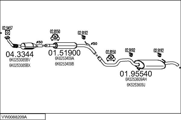 MTS VW0088209A018155 - Izplūdes gāzu sistēma autodraugiem.lv