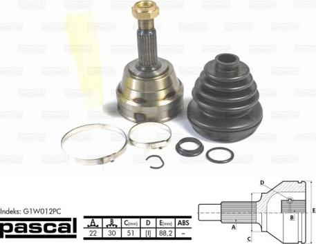 Pascal G1W012PC - Šarnīru komplekts, Piedziņas vārpsta autodraugiem.lv