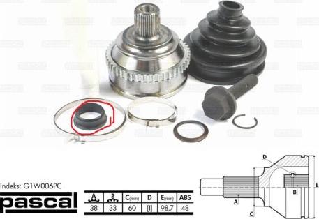 Pascal SALE-G1W006PC - Šarnīru komplekts, Piedziņas vārpsta autodraugiem.lv