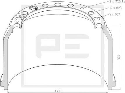 PE Automotive 016.403-00A - Bremžu trumulis autodraugiem.lv