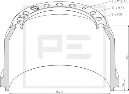 PE Automotive 016.525-00A - Bremžu trumulis autodraugiem.lv