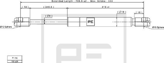 PE Automotive 030.348-00A - Gāzes atspere autodraugiem.lv