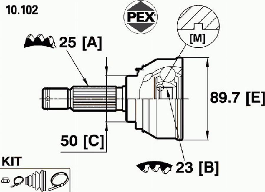 Pex 10.102 - Šarnīru komplekts, Piedziņas vārpsta autodraugiem.lv