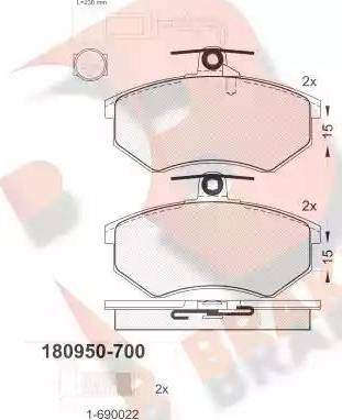 R Brake RB0950-700 - Bremžu uzliku kompl., Disku bremzes autodraugiem.lv