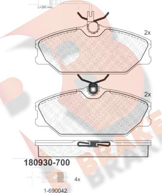 R Brake RB0930-700 - Bremžu uzliku kompl., Disku bremzes autodraugiem.lv