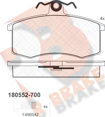 R Brake RB0552-700 - Bremžu uzliku kompl., Disku bremzes autodraugiem.lv