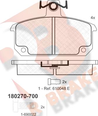 R Brake RB0270-700 - Bremžu uzliku kompl., Disku bremzes autodraugiem.lv