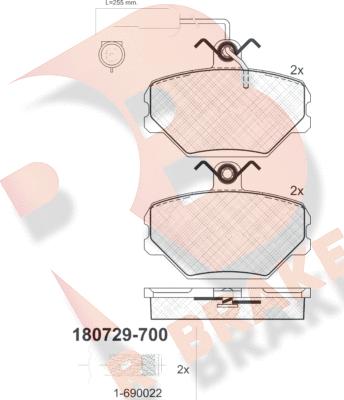 R Brake RB0729-700 - Bremžu uzliku kompl., Disku bremzes autodraugiem.lv