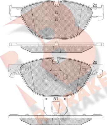 R Brake RB1961 - Bremžu uzliku kompl., Disku bremzes autodraugiem.lv