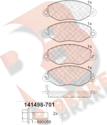 R Brake RB1498-701 - Bremžu uzliku kompl., Disku bremzes autodraugiem.lv