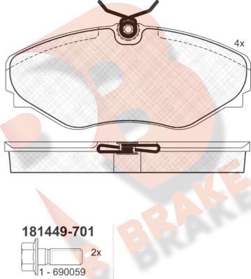 R Brake RB1449-701 - Bremžu uzliku kompl., Disku bremzes autodraugiem.lv