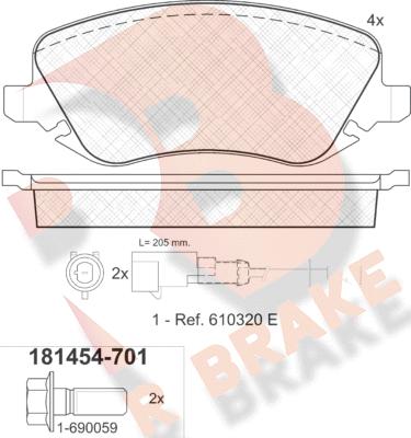 R Brake RB1454-701 - Bremžu uzliku kompl., Disku bremzes autodraugiem.lv