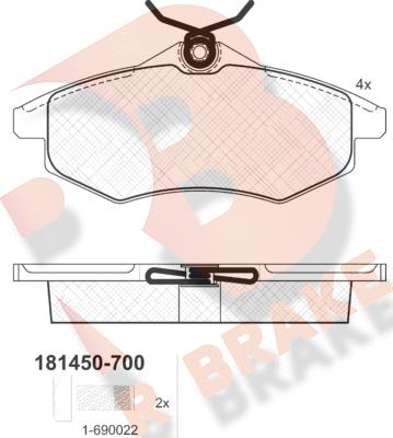 R Brake RB1450-700 - Bremžu uzliku kompl., Disku bremzes autodraugiem.lv