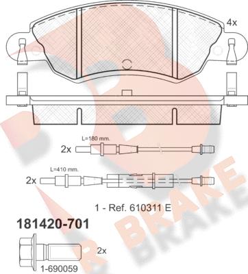 R Brake RB1420-701 - Bremžu uzliku kompl., Disku bremzes autodraugiem.lv