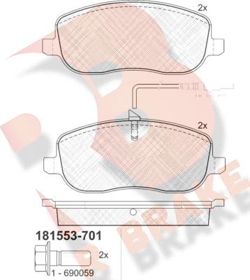 R Brake RB1553-701 - Bremžu uzliku kompl., Disku bremzes autodraugiem.lv