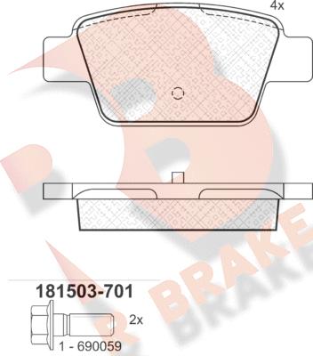 R Brake RB1503-701 - Bremžu uzliku kompl., Disku bremzes autodraugiem.lv