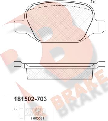 R Brake RB1502-703 - Bremžu uzliku kompl., Disku bremzes autodraugiem.lv