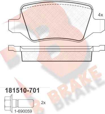 R Brake RB1510-701 - Bremžu uzliku kompl., Disku bremzes autodraugiem.lv