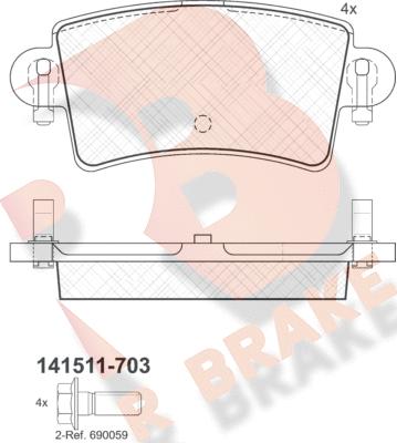 R Brake RB1511-703 - Bremžu uzliku kompl., Disku bremzes autodraugiem.lv